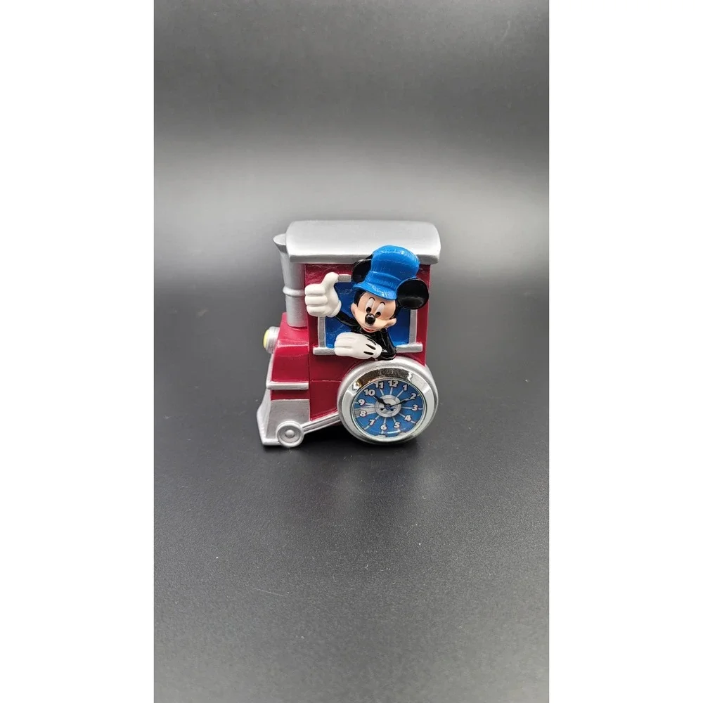DISNEY MINI CLOCK Mickey Mouse On Train‎ Hand Painted Resin 2009